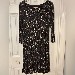 LOFT Black Floral Long Sleeve Dress